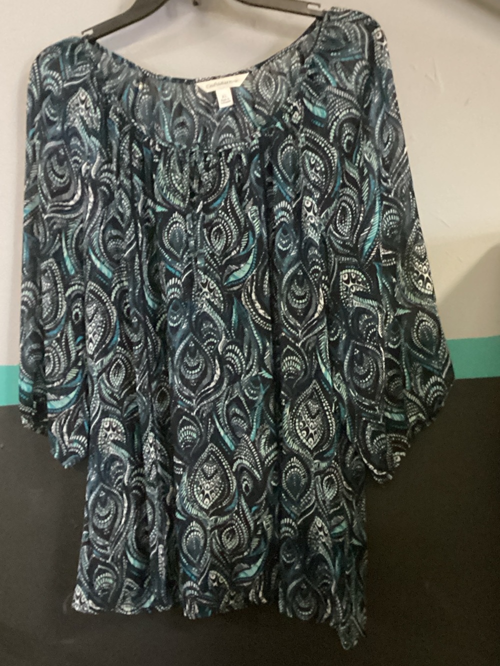 croft & barrow Teal and Black Paisley Peasant Blouse